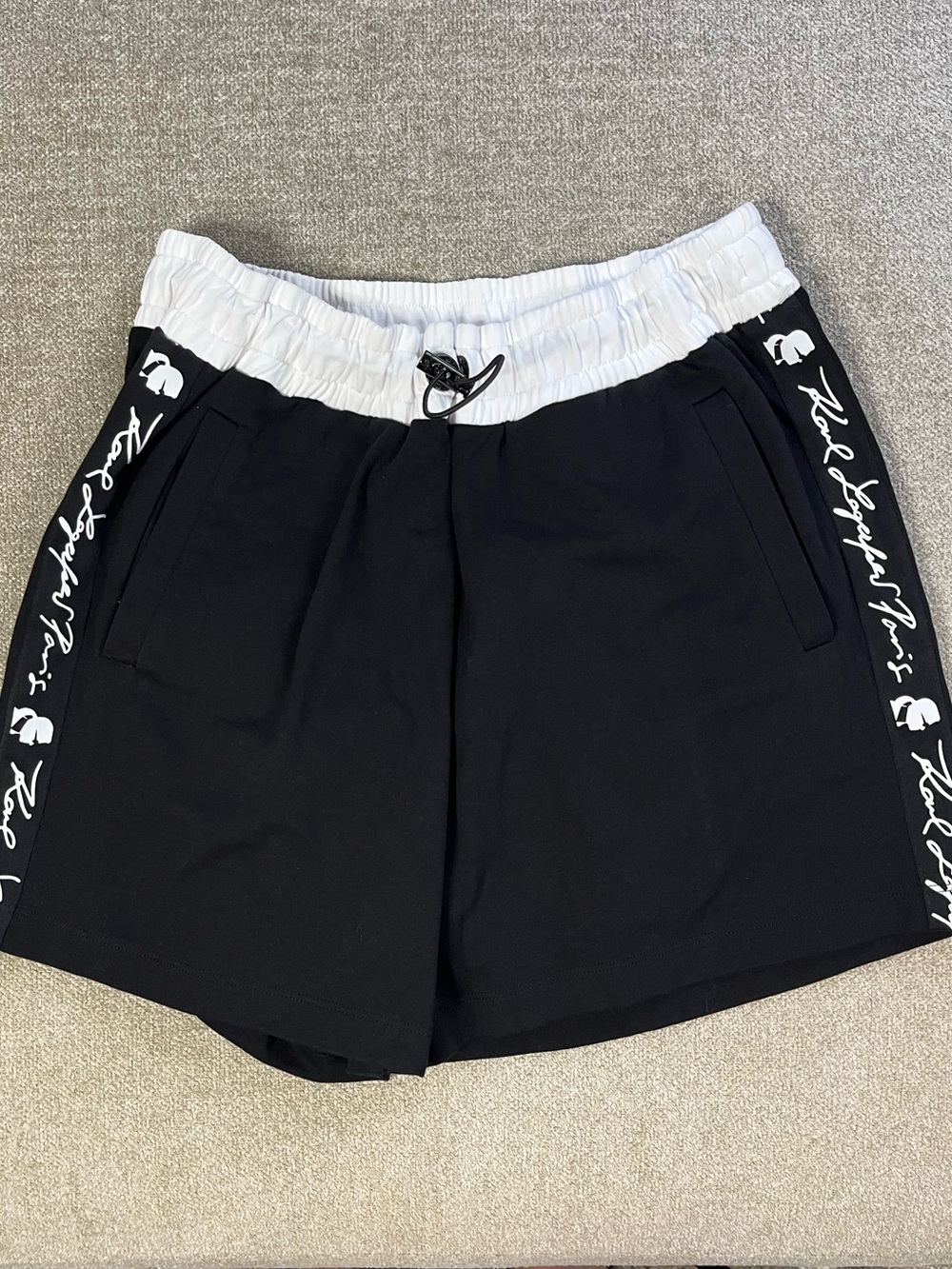 Karl Lagerfeld Black Shorts with White Waistband and Side Trim
